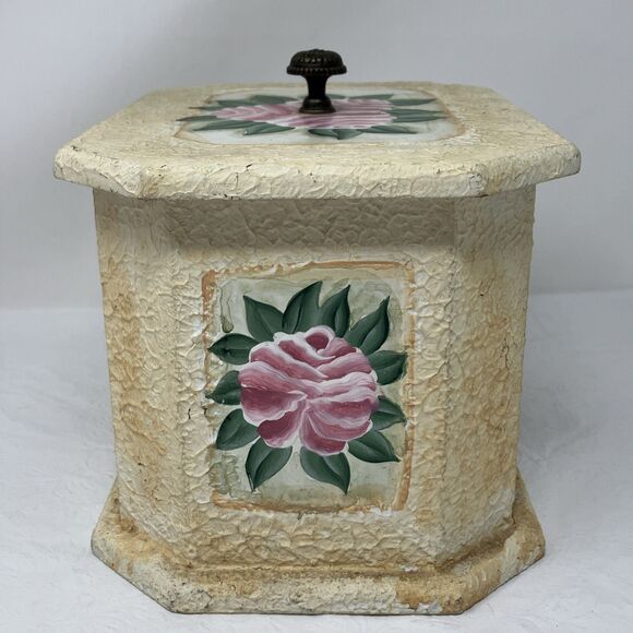 VTG Victorian Style Rose Shabby Chic Wooden Trinket Box Chest Cottagecore Granny - Picture 7 of 12